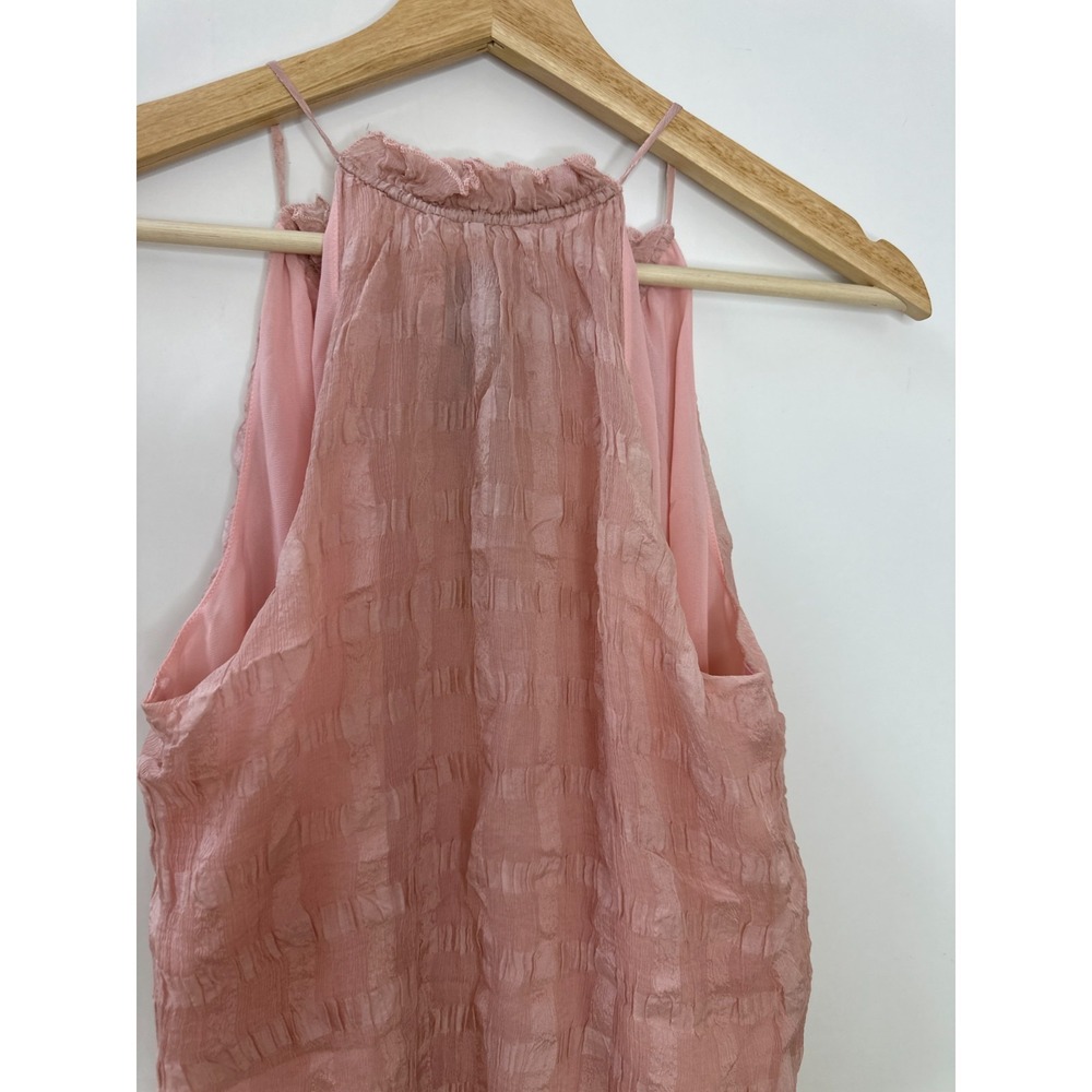 Anthropologie HD in Paris Tender Texture Silk Tank Pink Ruffle Keyhole Top Sz 6 - Picture 9 of 11